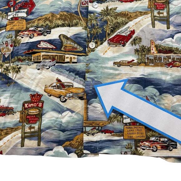 HUMMINGBIRD Aloha Surf Vintage Cars Print Button Up Shirt Size XXL Mens *READ* - Picture 6 of 7